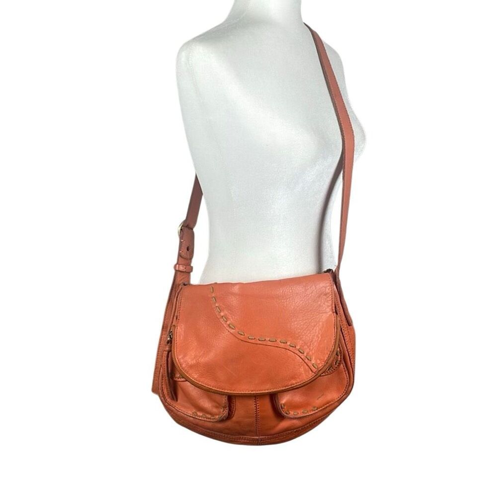 Lucky Brand Orange Leather Flap Top Crossbody Bag